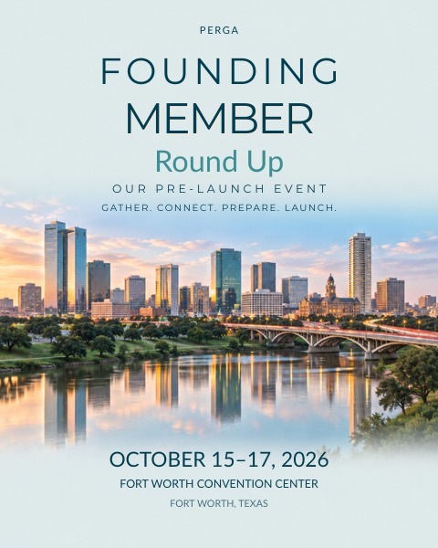 Founding Member Round Up flyer. Our pre launch event. Gather. Connect. Prepare. Launch. October 15 to 17, 2026, Fort Worth Convention Center, Fort Worth, Texas