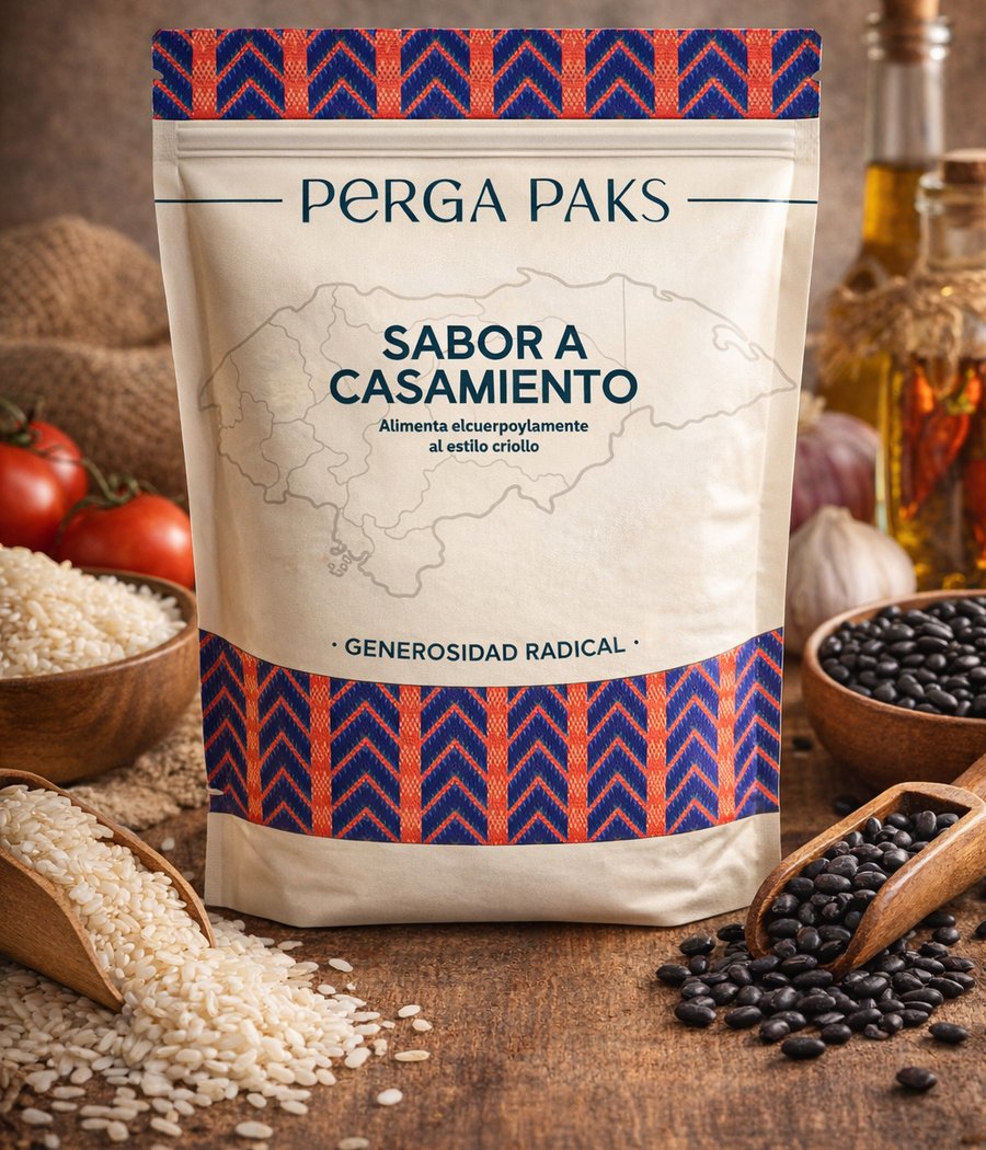 A Perga Paks pouch, Sabor a Casamiento, with rice and beans