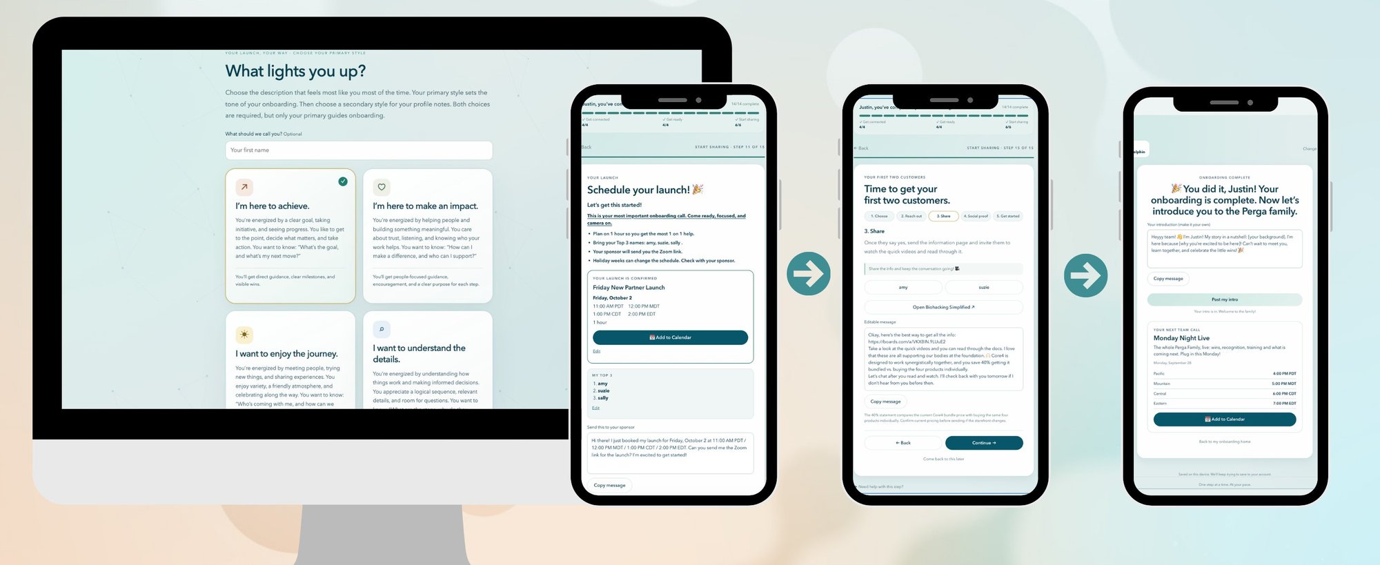 Onboarding flow screens